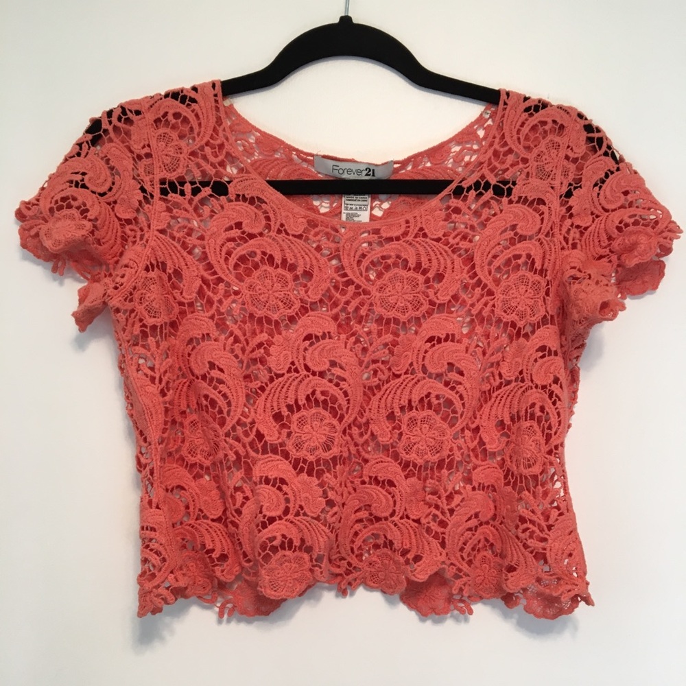 Forever 21 Orange Lace Crop Top Size S